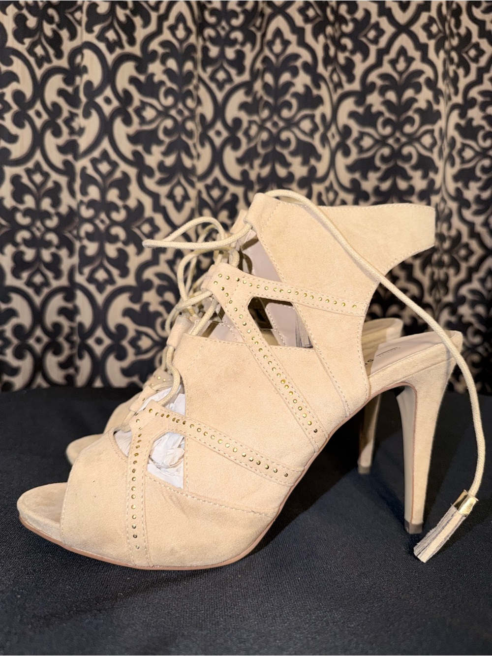 Call It Spring Beige Lace-Up Suede High Heel Sandals